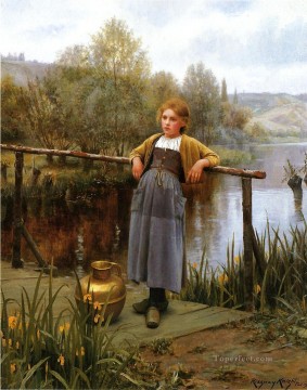 川沿いの少女 カントリーウーマン ダニエル・リッジウェイ・ナイト Oil Paintings